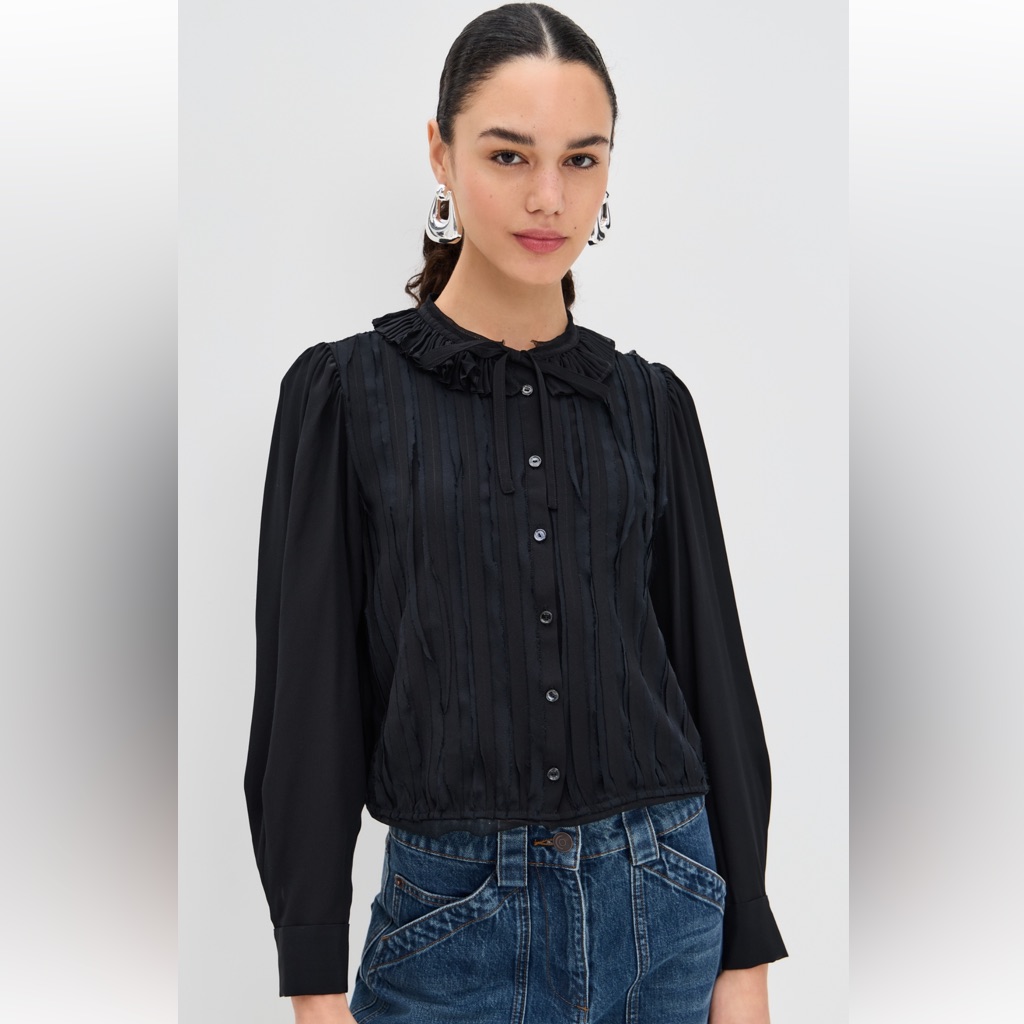 Ulla Johnson Karla Silk Black Ruffled Blouse, New With Tag
